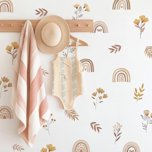 Boho Rainbow Flower Wall Decals for Nursery, Peel and Stick