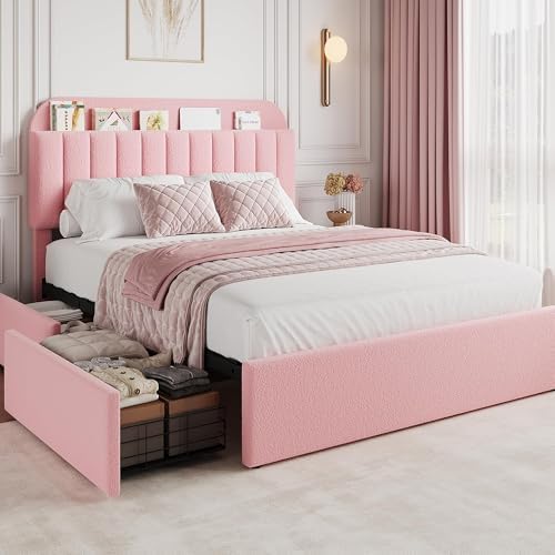GarveeHome Full Bed Frame, Platform Bed with Storage Headboard & Drawers