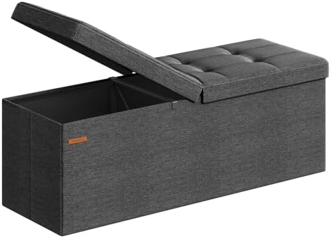 SONGMICS 43.3 Inches Storage Ottoman, Foldable Bench with Flipping Lid