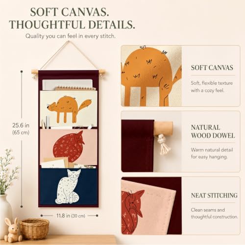 IAXIC Woodland Animal Wall Organizer, Canvas Pockets for Nursery