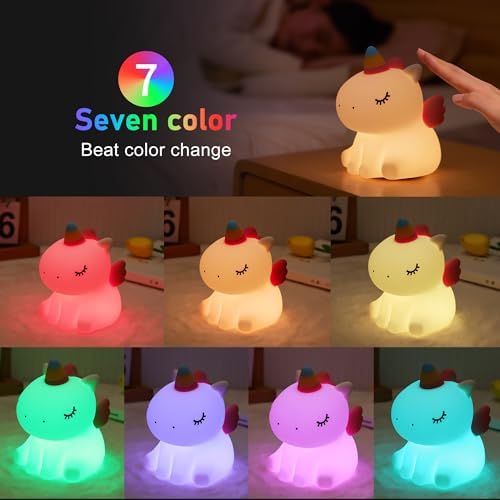 Unicorn Night Light for Kids, Silicone Baby Nursery Night Light Dimmable LED Unicorns Lamp Rechargeable Bedside Lamp Nightlight Unicorn Toys for Girls Toddler Women Gifts Bedroom Kids Room Decor