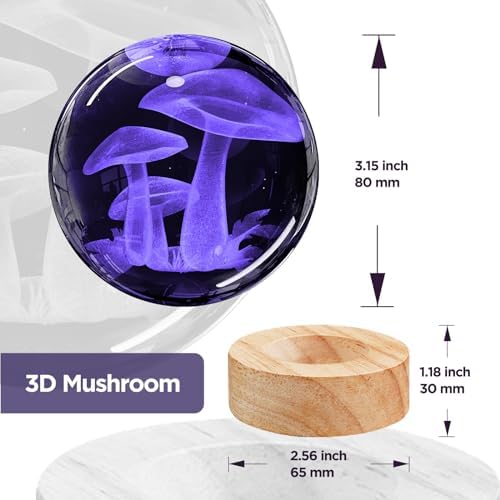 3D Mushroom Crystal Ball Night Light with Remote Upgraded 3.15 In Mushroom Glass Ball Table Lamps with 16 Color Led Wooden Base for Birthday Xmas Cute Mushroom Room Decor Gifts for Kids Women Teen