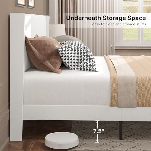 Gizoon Queen Bed Frame with Wingback Headboard, Upholstered Platform Bed