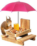 Gnodary Squirrel Feeder with Umbrella, Squirrel Feeders for Outside, Squirrel Picnic Table Feeder - Chipmunk Feeder Hold Corn, Corn Cob, Peanuts Style2 (Dark Pink)