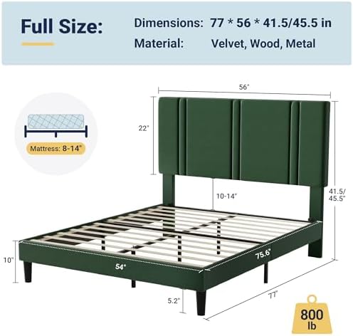 Allewie Full Size Platform Bed Frame with Velvet Upholstered Headboard
