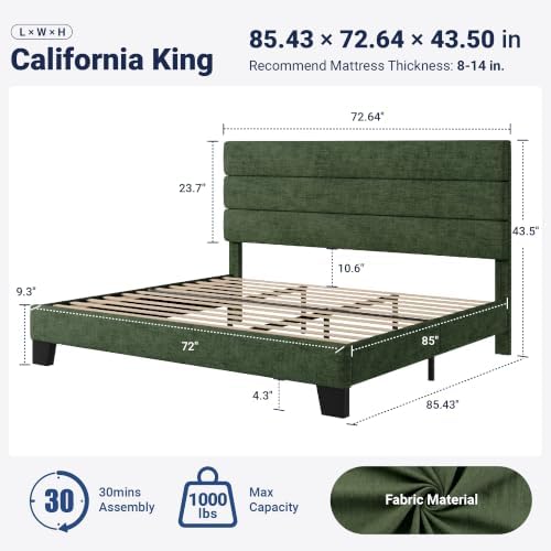 Allewie Cal King Size Platform Bed Frame with Fabric Upholstered Headboard