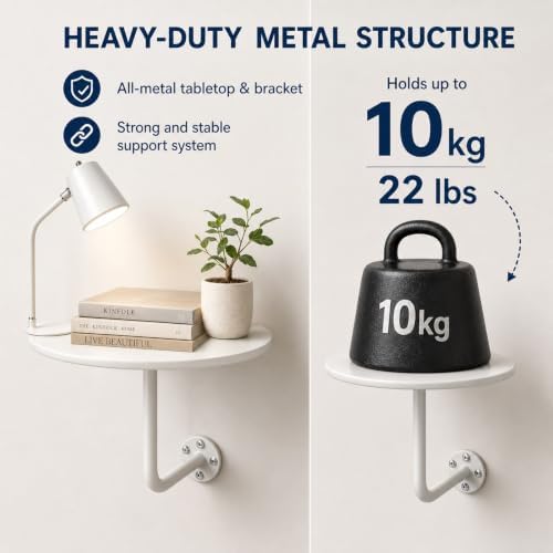 2 PS Wall Mounted Side Table Round Floating Nightstand L-Bracket Bar Table