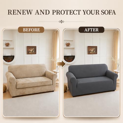 3Pcs Sofa Covers - Streth Sofa Slipcovers Couch and Loveseat Covers Set Washable Furniture Protector for Living Room Armchair with Non-Slip Elastic Bottom for Kids, Pets, WrinkleProof