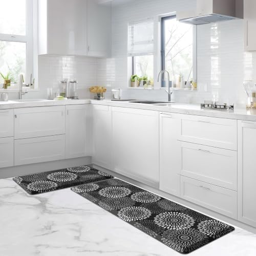 LuxStep Kitchen Mats for Floor,0.47 inch Thicker Cushioned Rug Anti-Fatigue Mats for Kitchen Decor Accessories,Waterproof Non-Slip Mats and Rugs Set for Office,Laundry 17.3"×29"+17.3"×47",Black