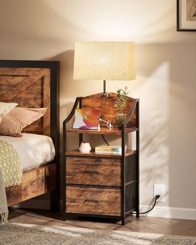 Evermagin 45" Tall Nightstands Set of 2 with Light & Charging Station