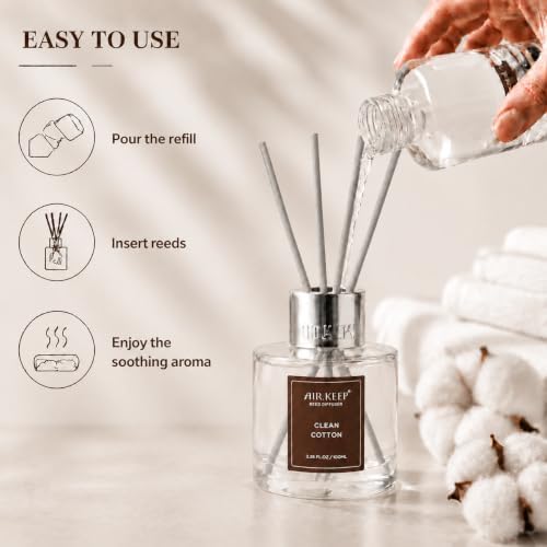 Airkeep Clean Cotton Reed Diffuser Refill – 6.76 fl oz – Premium Scented Oil for Home Aromatherapy – Long-Lasting Fragrance for Reed Diffusers – Perfect for Bathroom, Bedroom & Home Decor