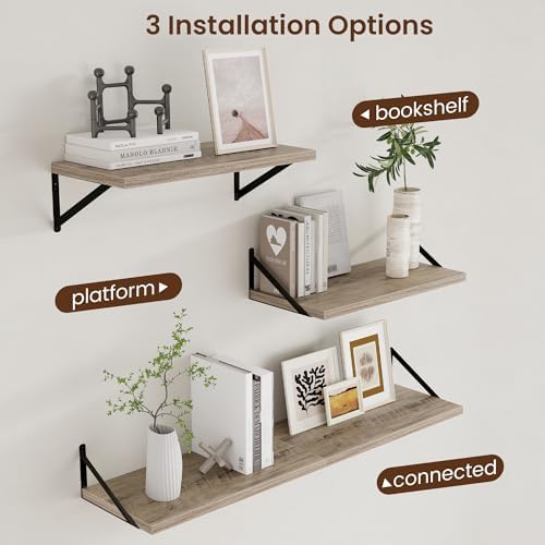 Axeman 12 Inch Deep Floating Shelves for Wall - 24 Inch Wide x 12 Inch Deep Wall Shelves Set of 2 - Rustic Grey Wood Floating Shelves for Living Room