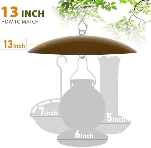 13" Bird Feeder Dome, Hummingbird Feeder Rain Guard, Bird Feeder Cover,Baffle for Bird Feeder Pole,Smart Birds Feeder's Umbrella(Brown), 1 Pack