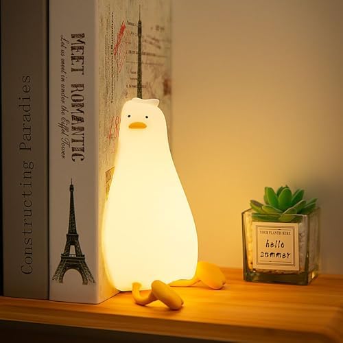 Duck Night Light Silicone,Lying Flat Duck Night Light, Kids Room Decor Ambient Lamp,Nursing Bedside Touch Night Lamp, Rechargeable and Dimmable,Cute Squishy Night Light.