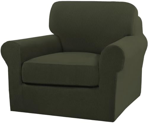 Turquoize 2 Piece Chair Covers Armchair Slipcovers for Living Room Armchair Sofa Cover with Individual Cushion Covers Feature Jacquard Fabric (Chair, Olive)