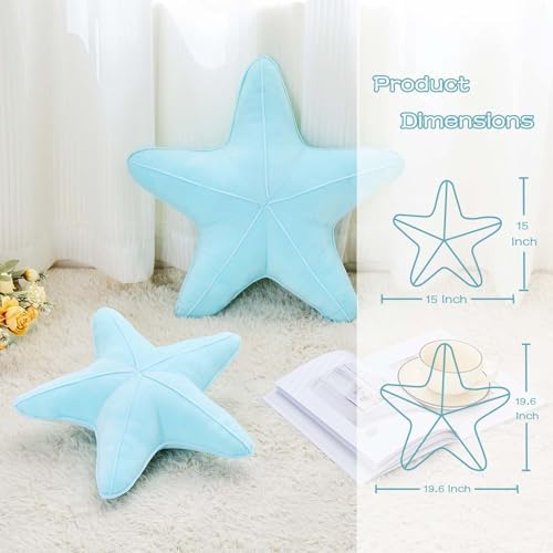 Uvvyui Starfish Pillow Cute Star Decorative Throw Pillows with Soft Velvet Sea Pillow Aesthetic Home Decor Ocean Beach Cushion（Blue, 15 Inch）
