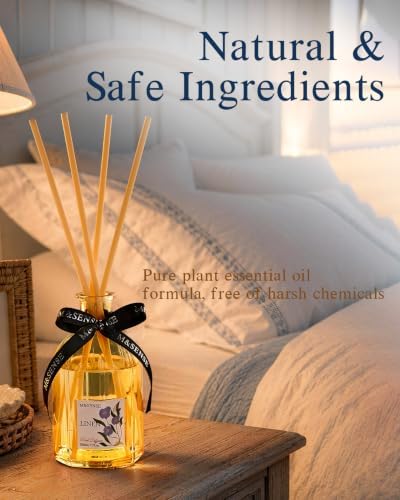 M&SENSE Reed Diffuser Set, Linen, 7.7 oz Natural Essential Oil