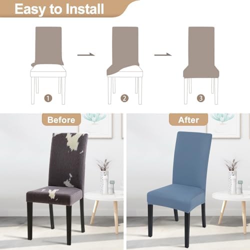 SearchI Dining Room Chair Covers Set of 4, Stretch Solid Color Parsons Chair Slipcovers Spandex Removable Washable Kitchen Chair Protector Cover for Dining Room, Hotel, Ceremony (Gray Blue)