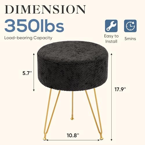 DUMOS Vanity Chair, Vanity Stool, Round Ottoman Foot Rest, Black