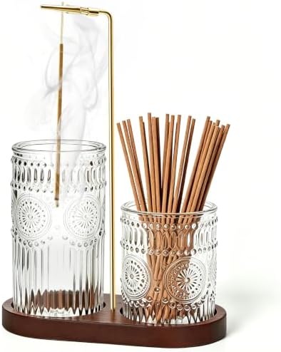 2 in 1 Incense Holder for Sticks, Vintage Glass Incense Burner