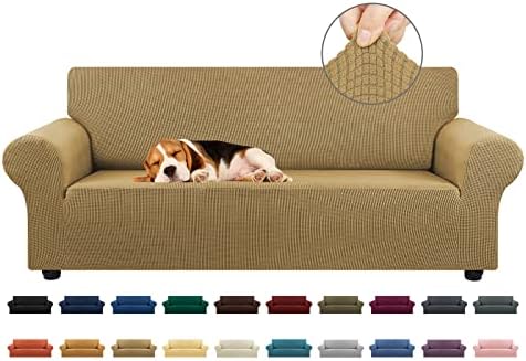 KEKUOU Stretch Couch Covers for Sofa, 3 Cushion Couch Slipcover,Tan