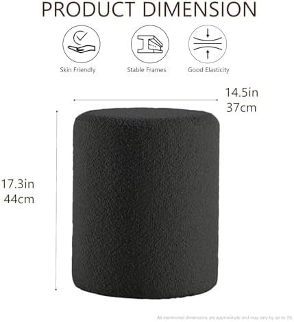 Get Set Style Modern Round Ottoman with Soft Padded Seat, Vanity Stool for Makeup, Upholstered Foot Stool for Living Room, Bedroom