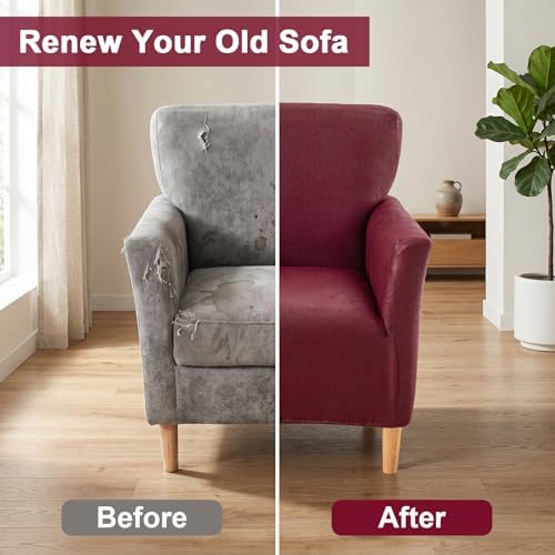 Armchair Covers Stretch Arm Covers Chair Couch Covers, Faux Leather Looking Armchair Slipcover Washable Chair Protector for Living Room (Color D-4)