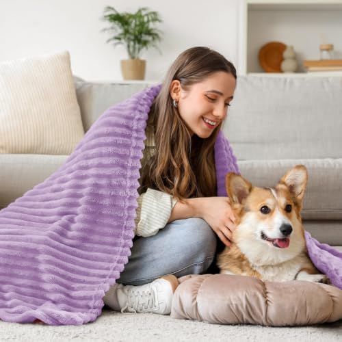 BEDELITE 3D Ribbed Lavender Fleece Throw Blanket for Couch, 50x70 Inch