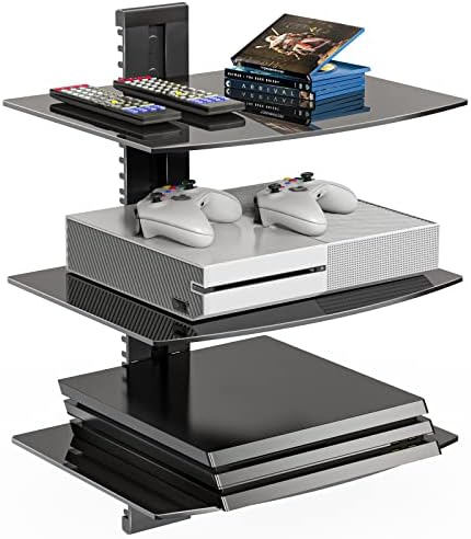 WALI 3 Tier Glass Floating TV Wall Shelf for Projector, DVD Players