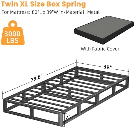 7 Inch Twin XL Metal Box Spring with Round Corners, 3000 LBS Heavy Duty