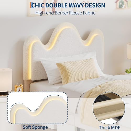 IDEALHOUSE Bed Frame with Adjustable Upholstered Headboard Boucle Platform Bed Frame with Storage Drawers Princess Bed Frame, No Box Spring Needed,Easy Assembly, Twin, White