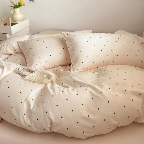 LifeTB Polka Dot Muslin Duvet Cover King Size, 100% Cotton Soft Gauze Bedding Set with 2 Pillowcases, Aesthetic Coquette Bedding Breathable Polka Dot Comforter Cover with Zipper Closure