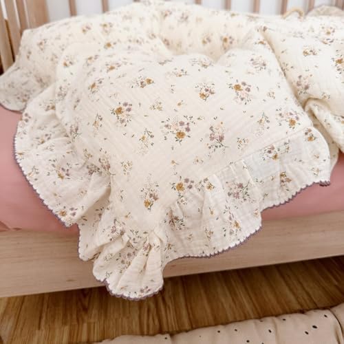 Girls Toddler Bedding Duvet Cover with Ruffles, Crapemyrtle, 47"x59"