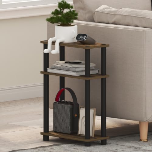 Furinno Turn-N-Tube Narrow Side Table, 3-Tier Rectangular Modern End Table with Storage Shelf, Slim Toolless Assembly Nightstand, Night Stand, Bedside Table, for Living Room, Bedroom, Amber Pine