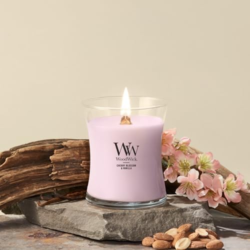 WoodWick Cherry Blossom & Vanilla Scented Candle, Crackling Wick, 9.7oz