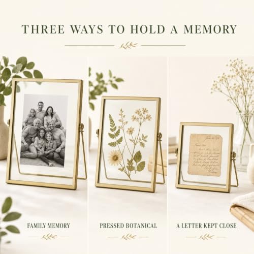 Gold Picture Frames Set of 3 — 4x4 4x6 5x7 Floating Glass Photo Frame Gift