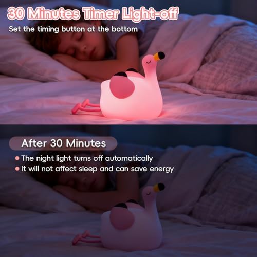 Flamingo Night Light for Kids, Rechargeable Lamp for Girls Room Decor