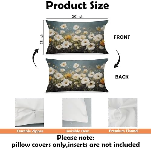 Vintage Moody Floral Pillow Cover 12x20, Dark Rustic Cottage Core Botanical Wildflower Decorative Lumbar Pillow Cover for Couch Bed Living Room Bedroom