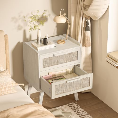 Lerliuo Rattan Nightstands Set of 2 for Bedroom, 2 Drawers