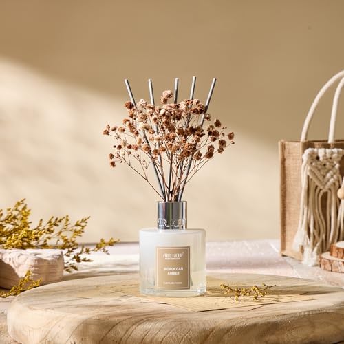 Airkeep Reed Diffuser Set,3.38 fl oz (100 ml) - Moroccan Amber Oil Diffusers with 8 Reed Sticks, Home Fragrance Reed Diffuser for Bathroom Shelf Decor