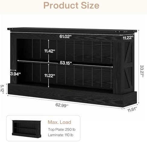 Tribesigns 63" Console Table, 3-Tier Entryway Table with Storage Shelves