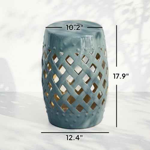 Outsunny 12.5" x 18" Ceramic Garden Stool Woven Lattice Design Antique Blue