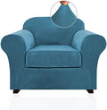 PrinceDeco Velvet Plush Couch Cover Stretch 2 Piece Chair Cover Chair Slipcover Washable Furniture Protector Couch Soft with Elastic Bottom Armchair Cover Width Up to 49 Inch(Small, Blue)