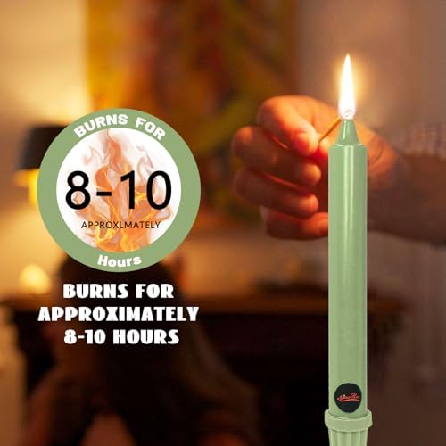 NJAO HOO Light Green Candlesticks 8 Inch Unscented Taper Candle Dripless Handmade Colored Candles for Home Decor Dinner Table Kitchen and Bedroom, 4 Pack