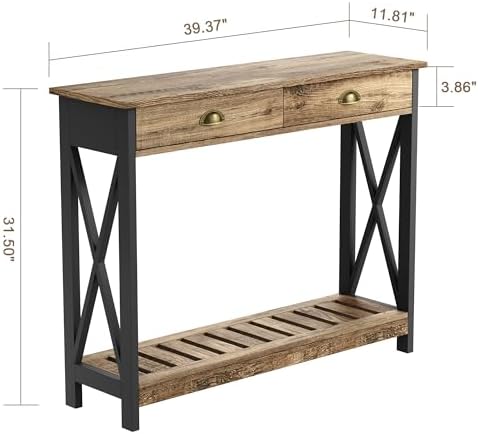 ChooChoo Farmhouse Console Table with Drawer for Entryway with X Supports