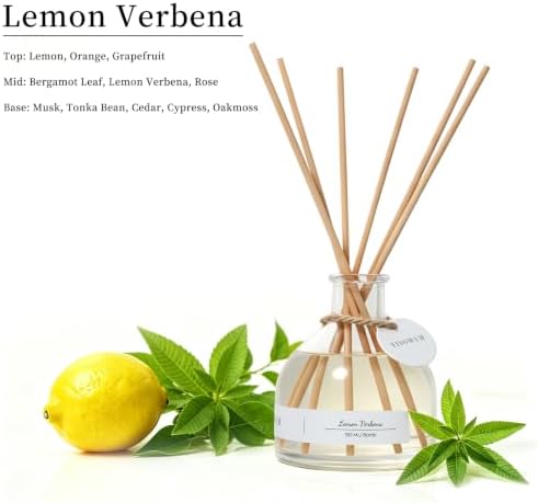 Reed Diffuser for Home Bathroom, 150ml Lemon Verbena Scented Diffuser with Sticks, Long Lasting Natural Fragrance Air Freshener for Bedroom Office Home Decor