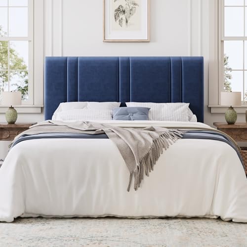 SHA CERLIN Queen Size Velvet Bed Frame with Adjustable Headboard, Blue
