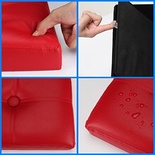 Bsketa Storage Ottoman Bench,17 Inch Folding Leather Foot Rest Stool,Red