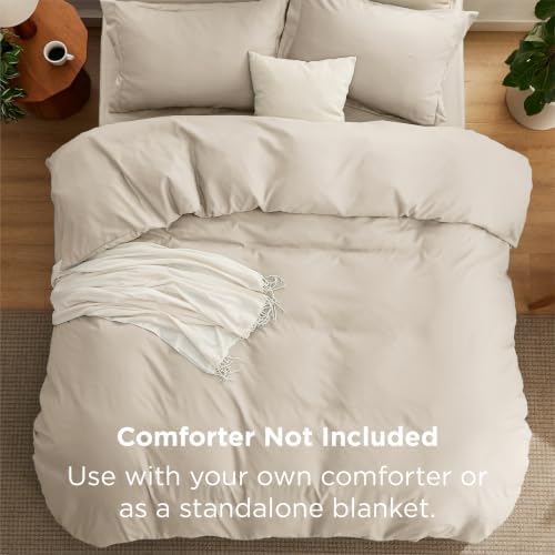 Bedsure Full Duvet Cover with Fitted Sheet, Double Brushed Bedding, Linen