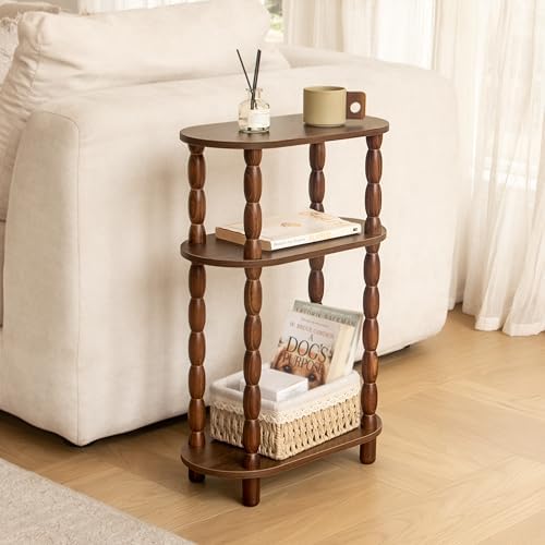 MaxSmeo Small Side Table, 3-Tier Narrow End Table, Wood Accent Table